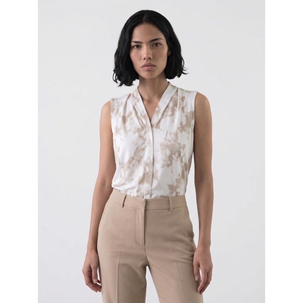 Calvin Klein Womens XL Sleeveless Print Blouse split Neck capsule old money
